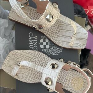 Vince Camuto White Sandals with Embellishments NEW in BOX !!